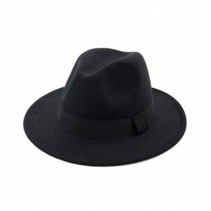 Sombrero Fedora de Ala Ancha con Banda Estampada, Estilo Casual y Elegante para Hombre, Color Negro - Product Image 1