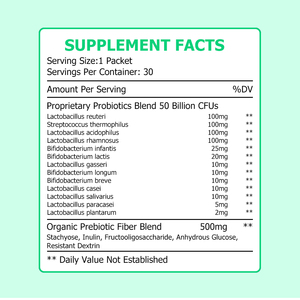 OEM ODM Prebióticos y Probióticos en Polvo en Bolsas, 50 Mil Millones, 13 Cepas Probióticas, Equilibrio, Peso Saludable, Aumento de Energía, Sistema Inmunológico - Product Image 2