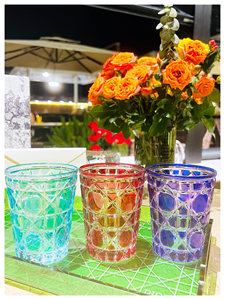 Vaso de agua de vidrio con patrón de ratán simple y lujoso, de alta gama, con diseño tallado a mano. - Product Image 3
