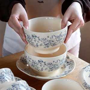 Assiette à pâtisserie vintage française pour le thé de l'après-midi, motif bleu rêve, SUREON, vaisselle jetable en <span class=keywords><strong>porcelaine</strong></span>, plat classique pour gâteaux et plats occidentaux - Product Image 4