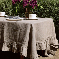 Nappe de style farmhouse à bords volantés, couleur unie, lavable, carrée, pour la décoration de la maison et des banquets