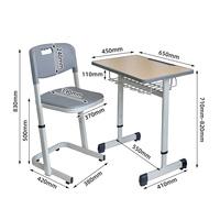 Meubles de classe scolaire personnalisables, bureau et chaises ergonomiques réglables en hauteur avec structure métallique pour les élèves du primaire.