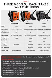 Mesa de solda de alta potência 700W ESD Digital 2-em 1 Hot Fan Pistola de calor Solda Ferro de solda SMD Solda e Mesa de Reparo Ferramenta - Product Image 5