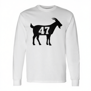 Camiseta de manga larga Goat 47, blanca, unisex, con cuello redondo, promocional - Product Image 2