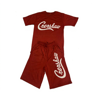 High Quality Front Red Twin Sets 100% Cotton Crew Fitness Youth Adults Summer Fashion Casual Regular Fit Men T-shirt Short Set - Product Image 1