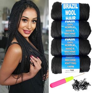 Venta al por mayor, barato, 70g por paquete, <span class=keywords><strong>pelo</strong></span> de lana brasileña, fibra sintética ignífuga para trenzar y <span class=keywords><strong>hacer</strong></span> el <span class=keywords><strong>pelo</strong></span> de ganchillo - Product Image 1