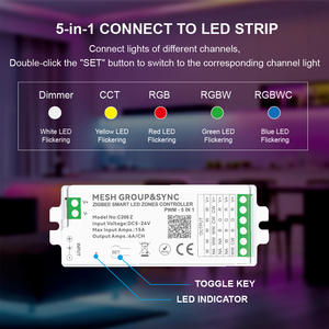 C206z aipin lưới nhóm Sync 4-Zone ZigBee App kiểm soát 24V thay đổi màu sắc <span class=keywords><strong>RGBW</strong></span> <span class=keywords><strong>LED</strong></span> Strip ánh sáng PWM Zone điều khiển 30m phạm vi - Product Image 2