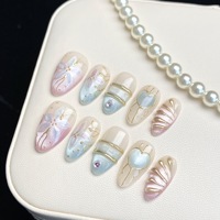 Faux ongles à presser 3D faits main, violet pastel rose, forme amande, avec strass argentés scintillants, très demandés, fournisseur de manucure élégante