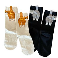 Chaussettes longues en coton respirantes pour femmes, motif chat 3D, mignonnes, avec pompon, longueur mi-mollet, logo intégré et fonction thermique