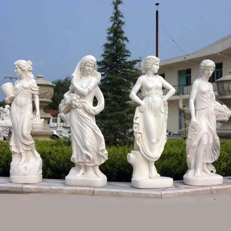 Estatuetas de pedra famosa, tamanho de vida jardim esculturas de quatro estações de mármore