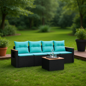Black Poly Rattan Patio <b>Sofa</b> <b>Set</b> with Cushions for Garden Use - Product Image 2