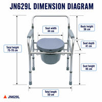 Chaise de toilette avec dossier et accoudoirs en alliage d'aluminium, lot de 2, vente en gros, pour personnes âgées et handicapées, soins à domicile