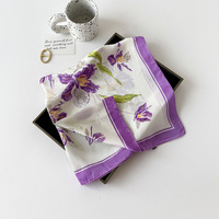 Nouvel Arrivage 2026 Foulard pour Femme en Tissu Mousseline Motif Iris, Arbre et Mouette, Motif Peinture à l'Huile, avec Pochette de Poche, Cadeau pour Petite Amie