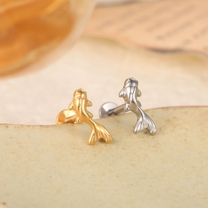 Boucles d'oreilles en titane G23 16G, <span class=keywords><strong>double</strong></span> CZ, forme de poisson, à dos plat, pour <span class=keywords><strong>piercing</strong></span> d'<span class=keywords><strong>oreille</strong></span>, labret, hélix, <span class=keywords><strong>tragus</strong></span>, bijoux de fête - Product Image 4