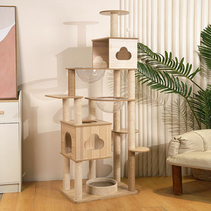 Albero per Gatti Ecologico in Legno con Tiragraffi e Giocattoli, Mensola da Arrampicata a Parete - Product Image 2