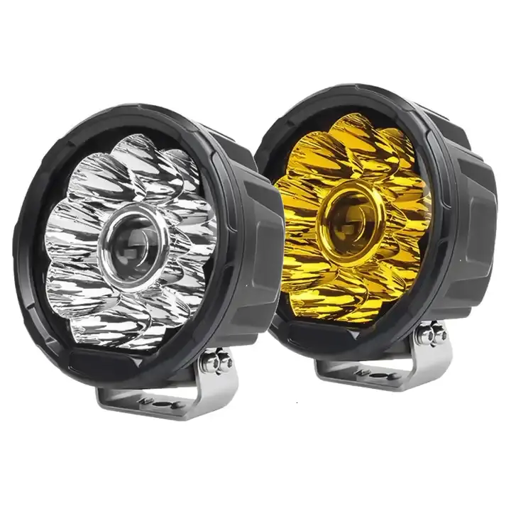 5.75 Inch Aux Led Amber Gele Mistrijverlichting, 12V 24V Ronde Led Werklamp Voor Vrachtwagens