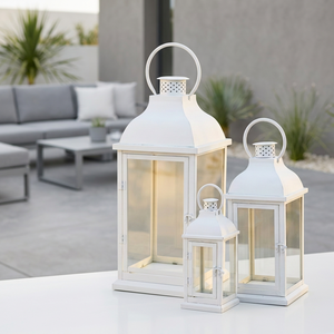Lanternes à bougies en métal blanc classiques pour la maison, le patio et les décorations de mariage - Product Image 1