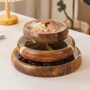 Round Acacia Wood <b>Tea</b> <b>Tray</b> With Lid 4-7 Compartments For Home Living Room Storage Candy Nut Box - Product Image 2