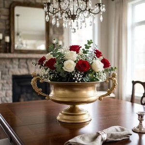 Macetero Decorativo de Hierro con Pedestal, Urna de Metal Estilo Antiguo para Centro de Mesa, Elegante Contenedor Floral para Hogar y Bodas - Product Image 3