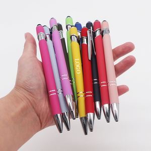 Stylos à bille personnalisés avec logo, métal aluminium, 2-en-1, écran tactile en caoutchouc souple, pour stylos promotionnels, encre noire/bleue - Product Image 1