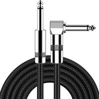 Guitar Cable 10ft Right-Angle 1/4" Instrument Cable 24AWG OFC Wire Uncoated for Electric Bass Guitar Mandolin & Pro Audio