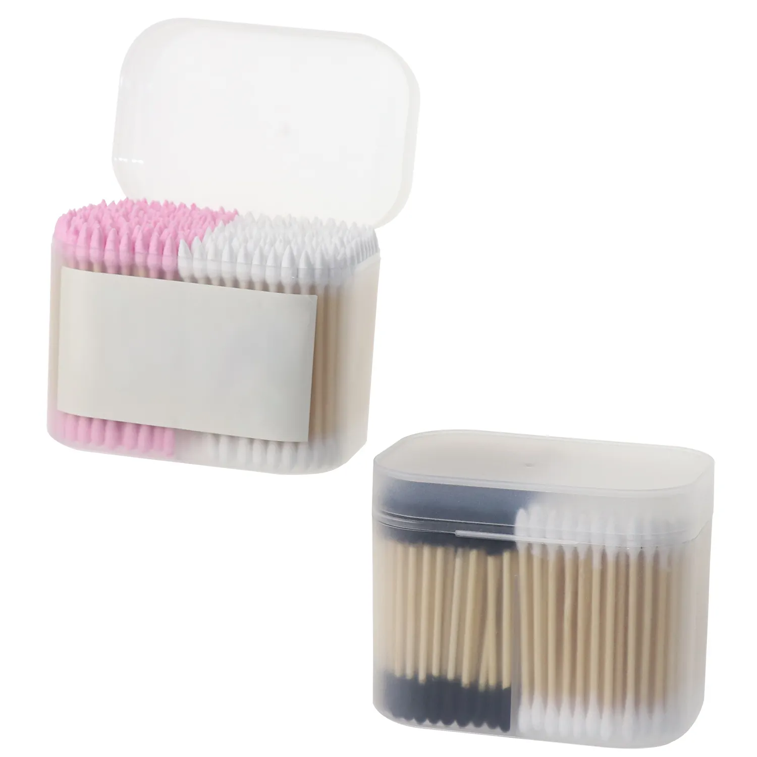 प्लास्टिक बॉक्सिंग बांस की छड़ी डबल अध्यक्षता में दो रंग कपास Swabs कॉस्मेटिक सफाई कपास Swabs