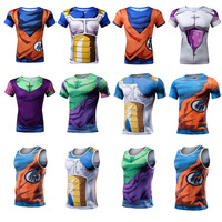 Vêtements de sport pour hommes personnalisés en polyester 100% avec impression 3D à chaud, t-shirt anime 3D Goku & Vegeta par Cody Lundin