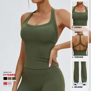 Nouveaux ensembles de yoga et fitness pour femmes, haut de sport ajouré Shockfoor, débardeur croisé, pantalon taille mi-haute, vêtements de Pilates réversibles, grandes tailles - Product Image 5