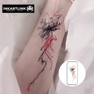 Tatuaje Temporal de Flor de Loto Rojo y Negro, <span class=keywords><strong>Tinta</strong></span> de Dibujo, Arte Corporal <span class=keywords><strong>para</strong></span> Mujeres, Venta al por Mayor, Tatuaje Falso Impermeable, Compra al por Mayor - Product Image 2