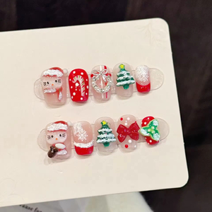 <span class=keywords><strong>Uñas</strong></span> postizas rojas de Navidad al por mayor, diseño de pato, reno 3D y lazo francés, 10 unidades, hechas a mano, con embalaje personalizado, efecto brillante - Product Image 5