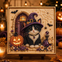 Kit de Peinture Diamant Complet DIY Chat Noir d'Halloween en Plastique, Mosaïque de Strass, Art Mural Minimaliste Moderne pour Fête à Domicile