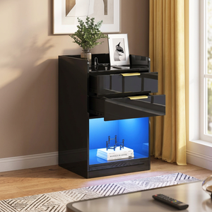 High Quality Modern <strong>Slim</strong> Wooden Nightstand LED Charging Station Panel Unique Multifunctional <strong>Bedside</strong> <strong>Table</strong> for Bedroom Home - Product Image 4