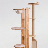 Arbre à chat en bois massif de 183 cm, multi-niveaux, avec capsule spatiale, tour d'escalade, hamac écologique et condo pour chats d'intérieur