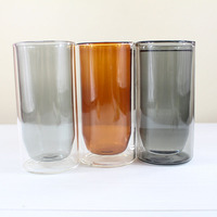 Tasse à café et à eau en verre borosilicate double couche, fabrication industrielle, conservation de la chaleur, design moderne et simple, forme ovale transparente