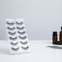 Vente en gros de 6 paires de cils personnalisés de marque propre en fibres synthétiques 3D, faits à la main, avec bande en coton, emballage de marque privée