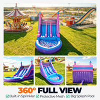 Toboggan aquatique gonflable double piste géant pour extérieur, utilisation sèche ou humide, avec piscine à éclaboussures et souffleur, idéal pour les fêtes de famille