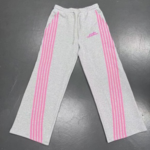 Pantalon de travail ample et décontracté pour homme, taille haute, avec logo personnalisé, rayures superposées, rubans et rayures, en polyester, coupe évasée - Product Image 1