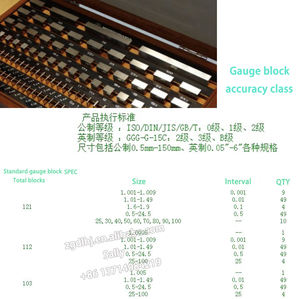 Jeu de blocs de jauge 32PCS 38PCS 47PCS 83PCS 87PCS 103PCS 112PCS 122PCS, Jauge de bloc individuelle - Product Image 3