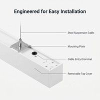 Lampu LED Linear Gantung 4FT 1200mm 30W, Dapat Disambung, Diffuser Opal, Aluminium 6063, 3600lm 120lm/W, Pilihan Multi-CCT, PF 0.9, CE RoHS, Tanpa Kedip