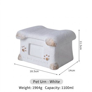 Pet <b>Urn</b> White Rectangle Polyresin Cremation Box for <b>Cats</b> 18.5cm x 14cm x 11.5cm with Paw Print Design - Product Image 1