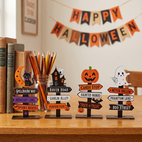 Décorations Artisanales en Bois Personnalisées pour Festivals, Étiquettes en Bois Imprimées en Couleurs avec Slogan Citrouille pour Table, pour Halloween