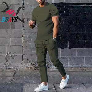Summer Sport Men <b>T</b> Shirt <b>Track</b> Suit Sports Suit Men's Solid Color Casual Round Neck Short Sleeve Sports Two-piece Men - Product Image 5