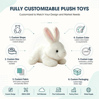 Peluche lapin blanc kawaii, jouet en peluche, lapin doux avec de longues oreilles roses, couché, pour cadeau d'anniversaire pour enfants