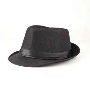 Offre Spéciale Logo personnalisé adulte blanc noir Fedora chapeaux mode feutre Panama chapeaux casquettes décontractées couleur unie chapeau melon