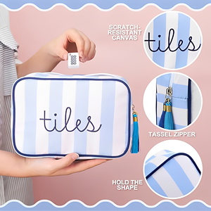 Sac de rangement pour tuiles de mahjong en toile rayée personnalisée Royal Fair avec pompon, sacs de rangement en velours pour plateau de mahjong américain, idéal pour les soirées de jeu en famille et les voyages - Product Image 3