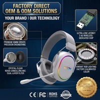 Casque de jeu sans fil OEM ODM avec son surround 7.1, réduction de bruit active (ANC), éclairage RGB, design métallique et revêtement en cuir