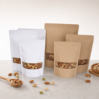 Sachet Doypack en papier kraft de qualité alimentaire avec fenêtre, refermable à fermeture éclair, résistant à l'humidité, pour le stockage en gros de noix et de snacks