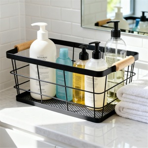 Modern Stainless Steel <b>Standing</b> Type Kitchen Storage Rack Wooden Handle Basket Countertop Seasoning Snacks Vegetable Organizer - Product Image 3
