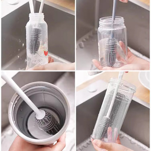 Cepillo de silicona para tazas con mango largo, cepillo de limpieza multifuncional para lavar tazas, manchas de té y vasos de agua; venta al por mayor - Product Image 3