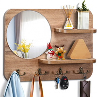 Porte-clés mural en bois avec crochet et miroir, style campagnard américain, installation suspendue pour la décoration du salon